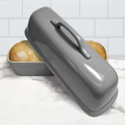 Sassafras Superstone Covered Bread Baker | Grey Glaze -Baking pan Shop 2575sgrm superstonecovered bread baker grey