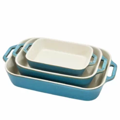 Staub 3-Piece Rectangular Baking Dish Set | Rustic Turquoise