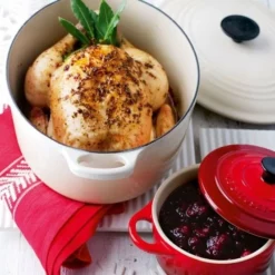 Le Creuset Mini Cocottes & Cookbook (Set Of 4) | Cerise/Cherry Red -Baking pan Shop pg1164cb 0867 le creuset red ramekin and white braiser 1