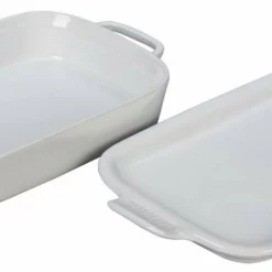 Le Creuset 2.75 Qt. Rectangular Heritage Baking Dish With Platter Lid | White -Baking pan Shop pg2015 1316 rectangular dish with platter lid in white 14.75 inch