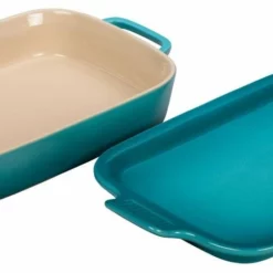 Le Creuset 2.75 Qt. Rectangular Heritage Baking Dish With Platter Lid | Caribbean Blue -Baking pan Shop pg2015 1317 caribbean blue rectangular dish and serving platter