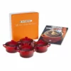 Le Creuset Mini Cocottes & Cookbook (Set Of 4) | Cerise/Cherry Red -Baking pan Shop rs1430 pg1164cb 0867