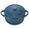 Le Creuset 8oz. Mini Round Cocotte With Flower Lid | Deep Teal