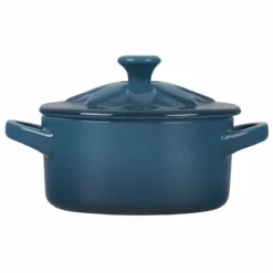 Le Creuset 8oz. Mini Round Cocotte With Flower Lid | Deep Teal -Baking pan Shop rs15797 flowercocotte deepteal 2 1
