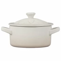 Le Creuset 8oz. Mini Round Cocotte With Flower Lid | Meringue -Baking pan Shop rs15803 flowercocotte meringue 2