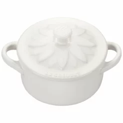 Le Creuset 8oz. Mini Round Cocotte With Flower Lid | White