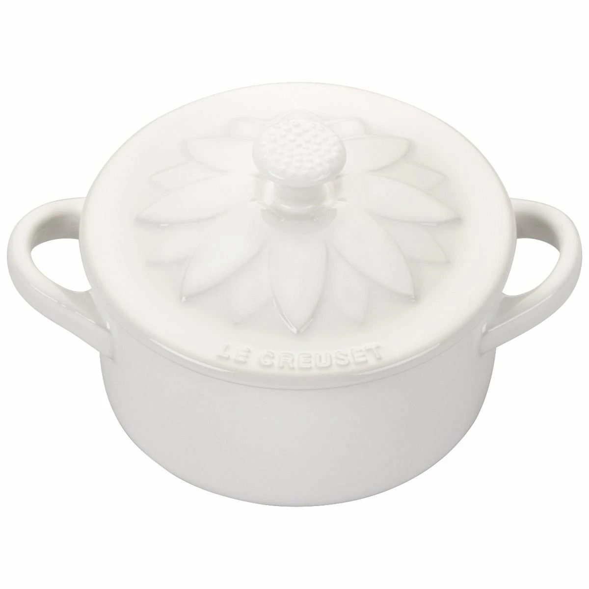 Le Creuset 8oz. Mini Round Cocotte With Flower Lid | White 3 Le Creuset 8oz. Mini Round Cocotte With Flower Lid | White