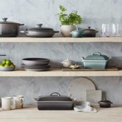 Le Creuset 2.5 Qt. Square Heritage Covered Casserole | Sea Salt -Baking pan Shop rs16352 00 oyster le creuset shelfshot ret lpr